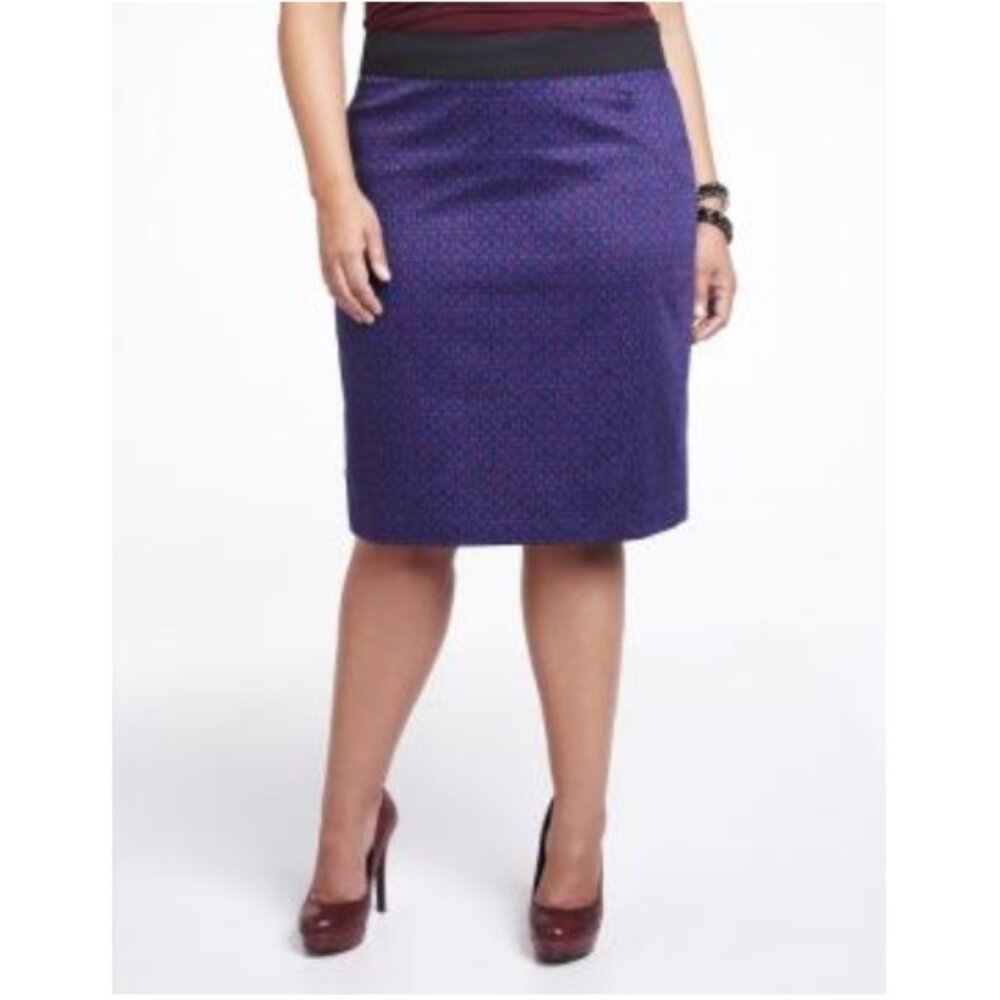 NEW Additionelle Geo Print Pencil Skirt Royal Blue/Burgundy Size 18